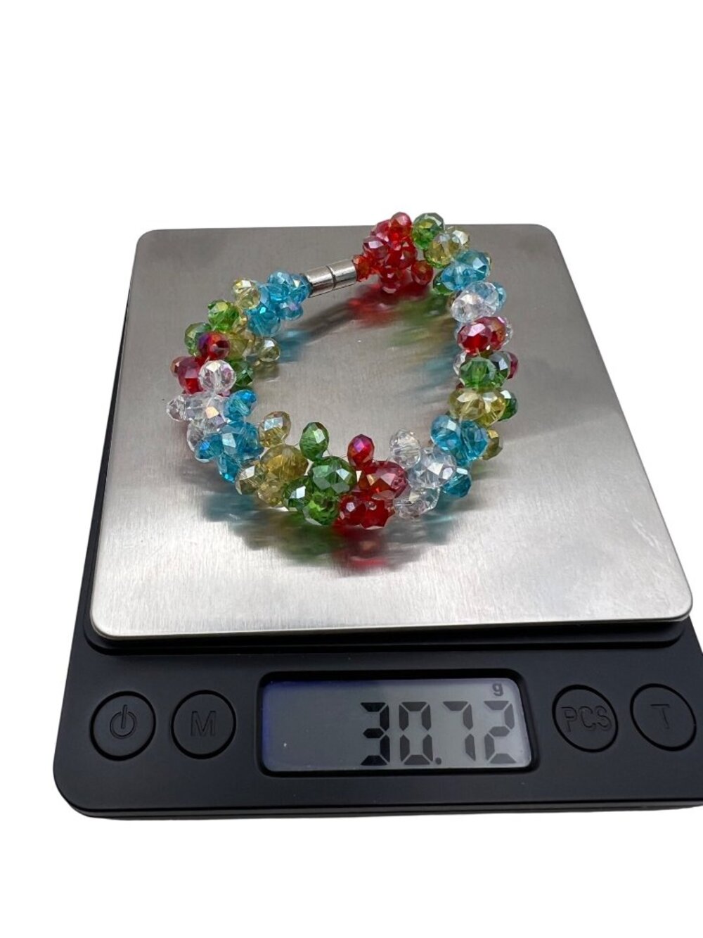 Multicolor Crystal Cluster Bracelet Magnetic Clasp Rainbow Beaded Statement 6.75 - Picture 10 of 10